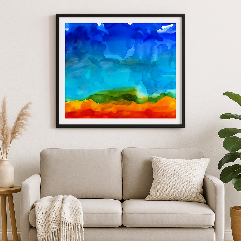 Vibrant Abstract Landscape Print – Alcohol Ink Wall Art