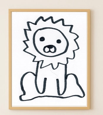 Cute Lion Drawing Print | Minimalist Animal Wall Art | Black and White Nursery Decor | Woodland Safari Illustration