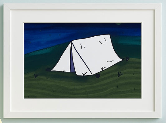 Cozy Night Camp – Whimsical Tent Illustration
