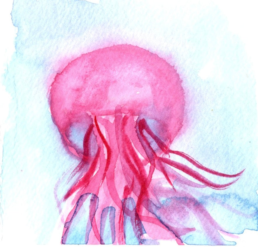 Pink Jellyfish Watercolor Art Print – Coastal Wall Decor, Ocean Nursery Art, Marine Sea Life Painting