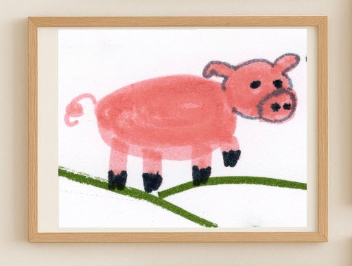 Pig Wall Art Print – Pink Farm Animal Illustration – Cute Whimsical Nursery or Farmhouse Decor