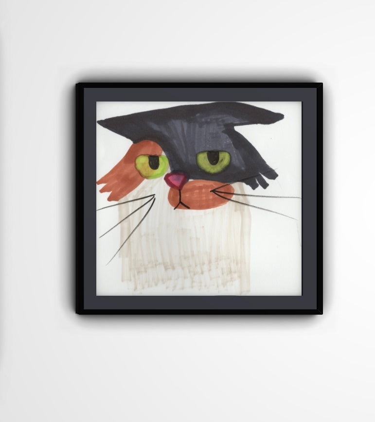 Graduating Cat Art Print – Funny Whimsical Feline Graduation Gift