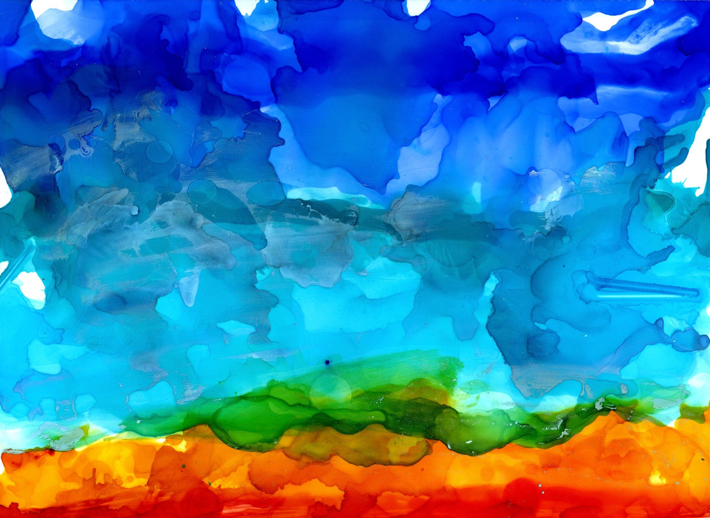 Vibrant Abstract Landscape Print – Alcohol Ink Wall Art