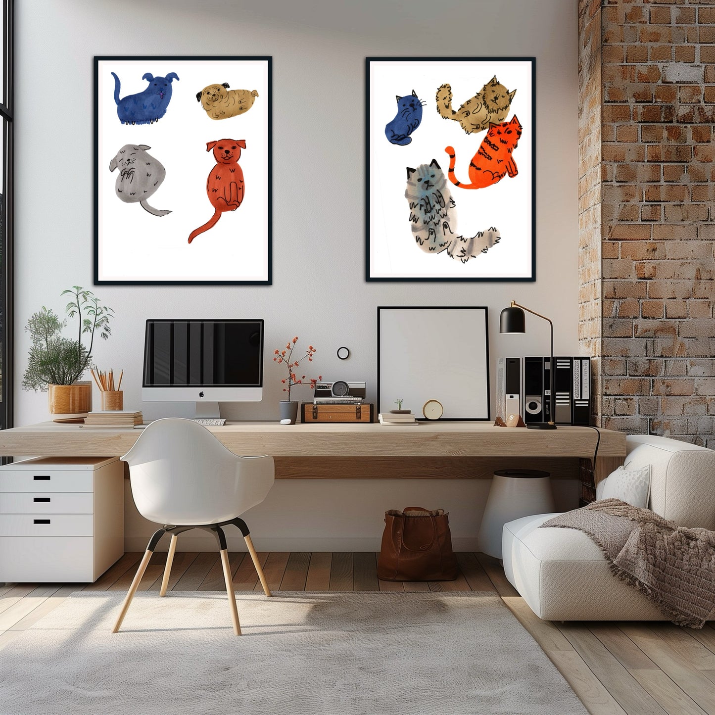 Whimsical Hand-Drawn Cat Art Print – Colorful Watercolor Cat Illustration for Cat Lovers