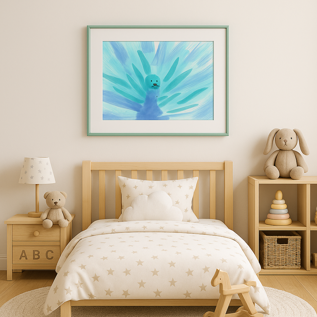 Vibrant Peacock Abstract Ink Art Print – Turquoise & Violet Wall Decor