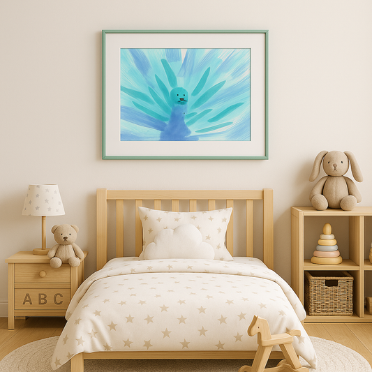 Vibrant Peacock Abstract Ink Art Print – Turquoise & Violet Wall Decor