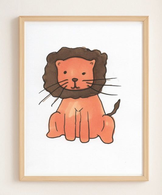 Cute Lion Wall Art Print | Kawaii Safari Animal Nursery Decor | Jungle Kids Room Illustration | Whimsical Cartoon Lion Artwork