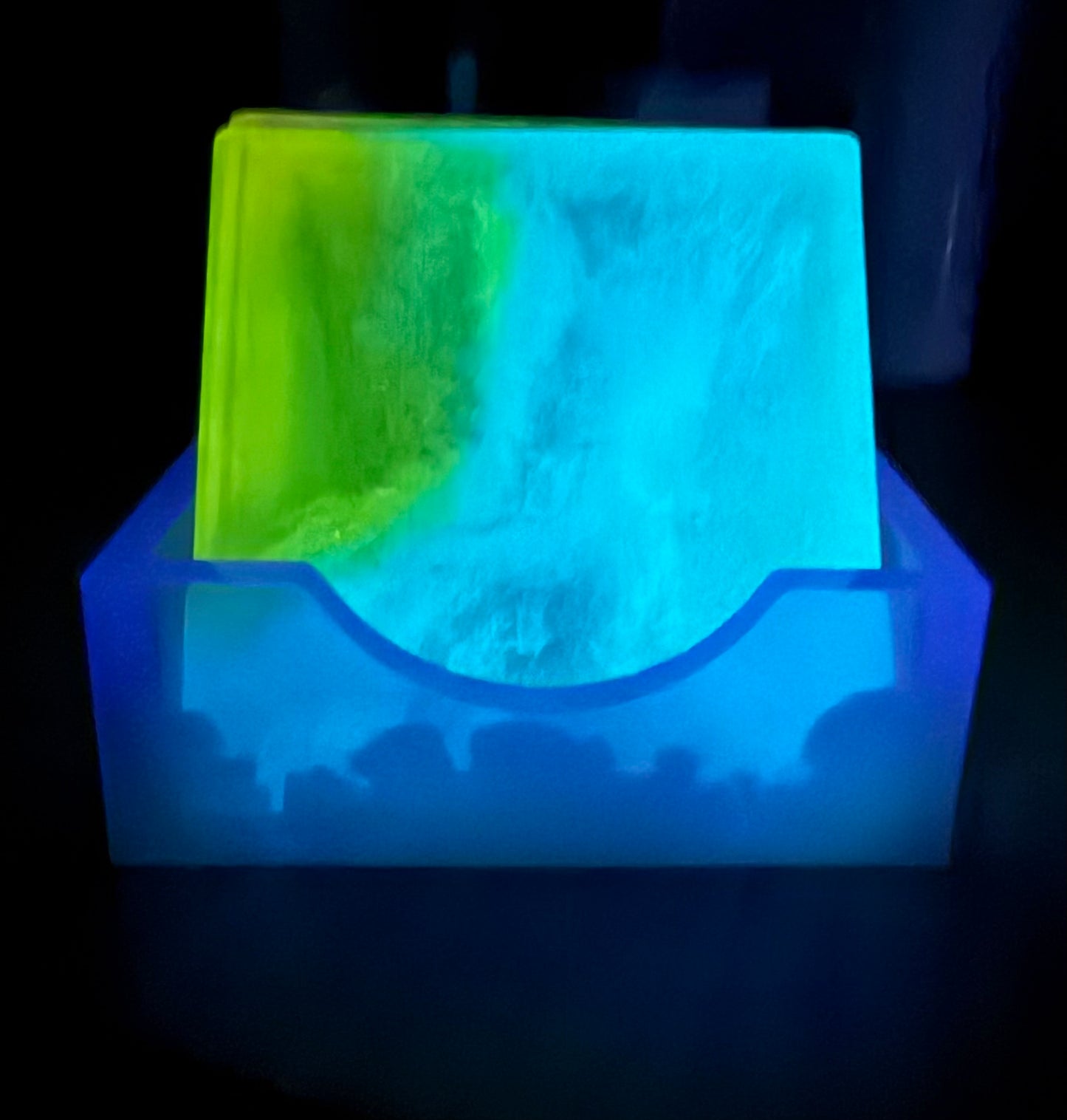 Glow in the Dark Resin Coaster Set with Holder | Colorful Handmade Epoxy Coasters | Unique Home Decor Gift | UV Reactive Drink Coasters
