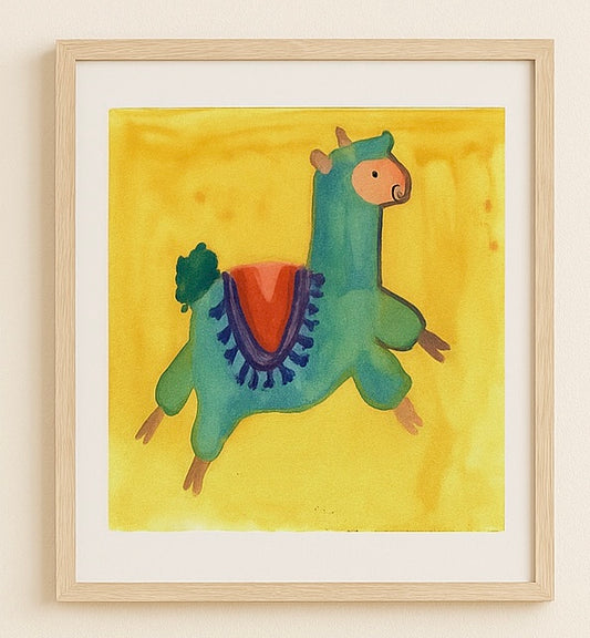 Colorful Llama Watercolor Print – Boho Nursery Art, Whimsical Alpaca Wall Decor