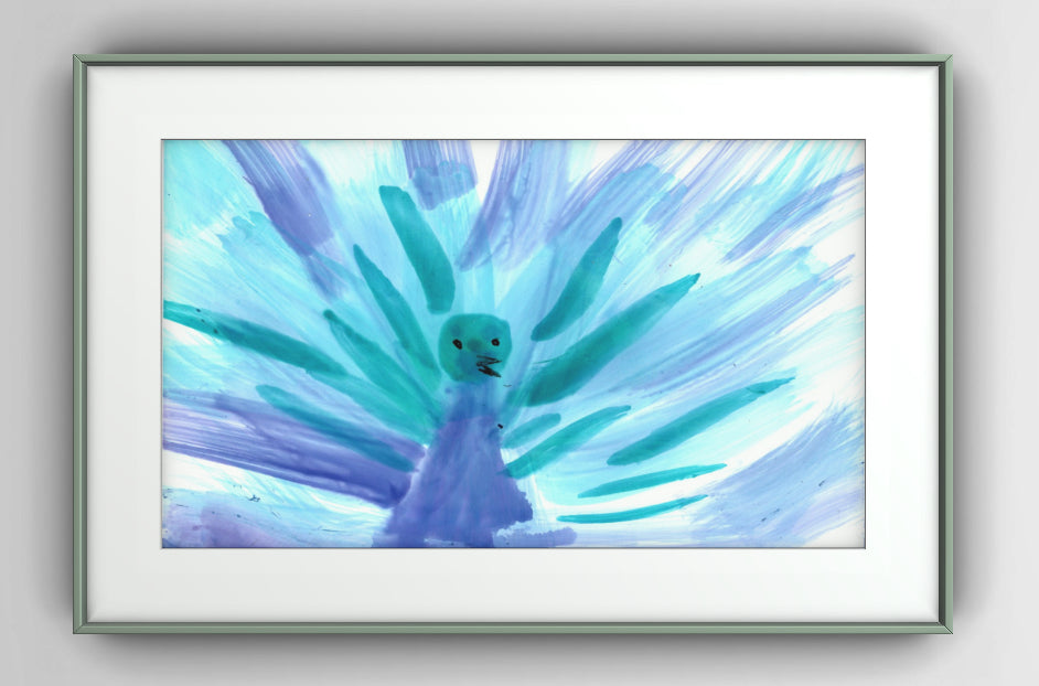 Vibrant Peacock Abstract Ink Art Print – Turquoise & Violet Wall Decor