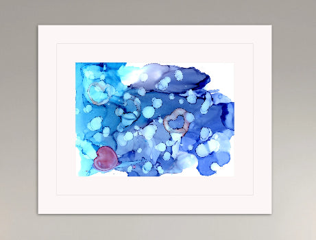 Blue Abstract Fluid Art Print – Heart-Themed Alcohol Ink Painting for Calm & Love