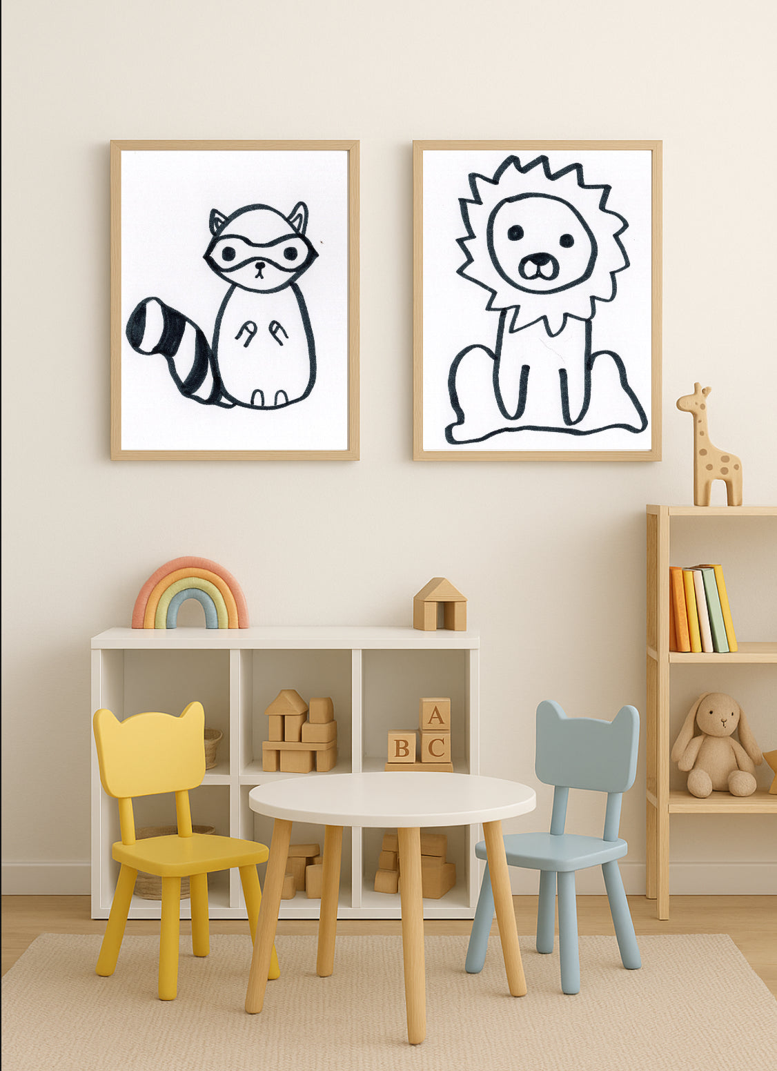 Cute Raccoon Drawing Print | Minimalist Animal Wall Art | Black and White Nursery Decor | Woodland Creature Illustration