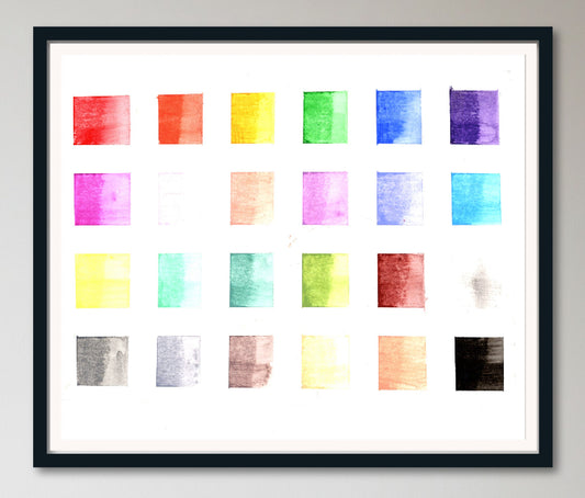 Hand-Painted Watercolor Swatch Chart – 24 Unique Color Squares for Artists & Creatives