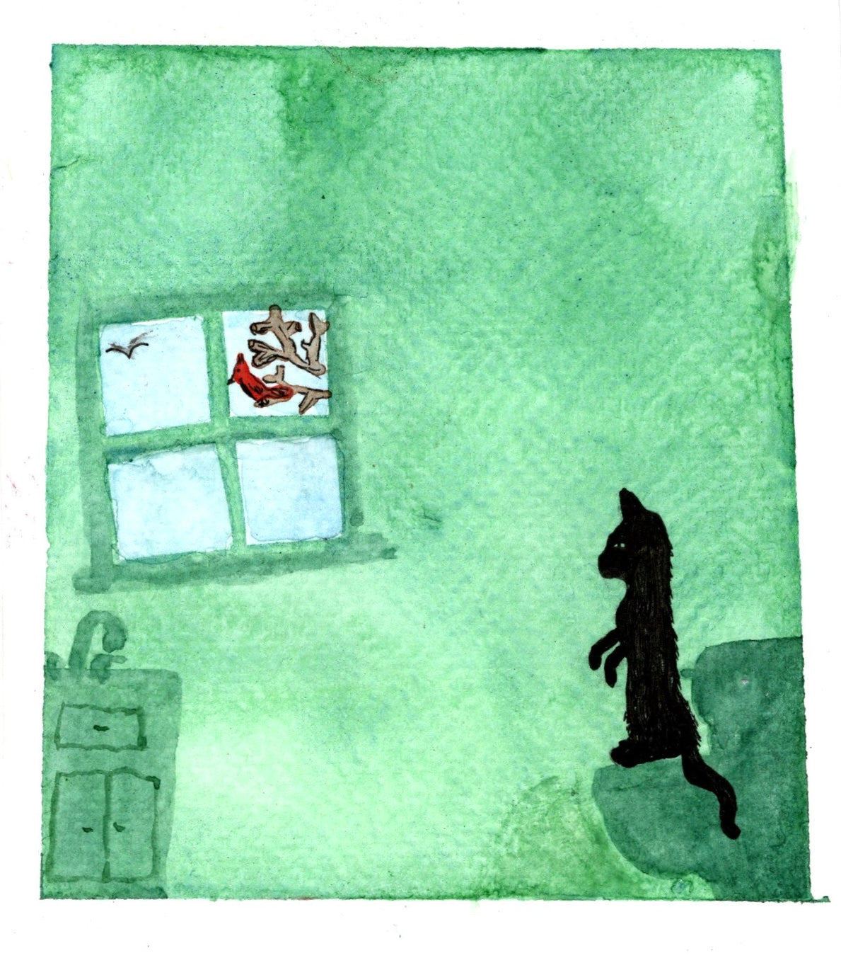 Whimsical Black Cat Watercolor Art – Surreal Animal Illustration