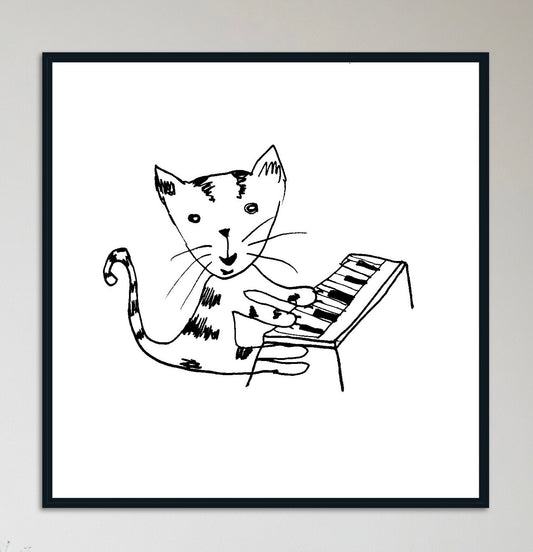 Piano Cat - Funny Cat Playing Piano Art – Hand-Drawn Music Cat Print, Minimalist Line Art for Music and Cat Lovers