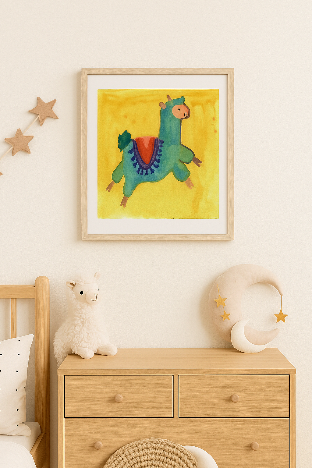 Colorful Llama Watercolor Print – Boho Nursery Art, Whimsical Alpaca Wall Decor