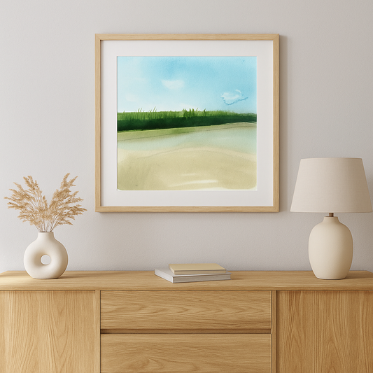Coastal Marsh Watercolor Print – Peaceful Nature Landscape