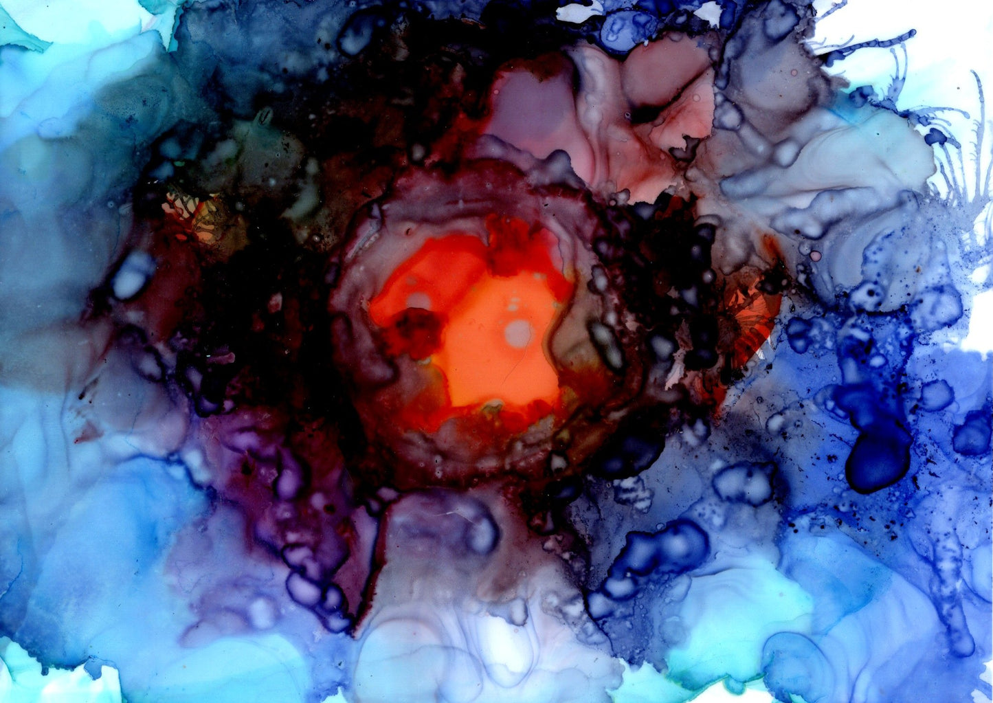 Alcohol Ink Art Print | Midnight Blue Abstract Wall Art | Modern Ink Painting | Celestial-Inspired Galaxy Print | Deep Blue Decor