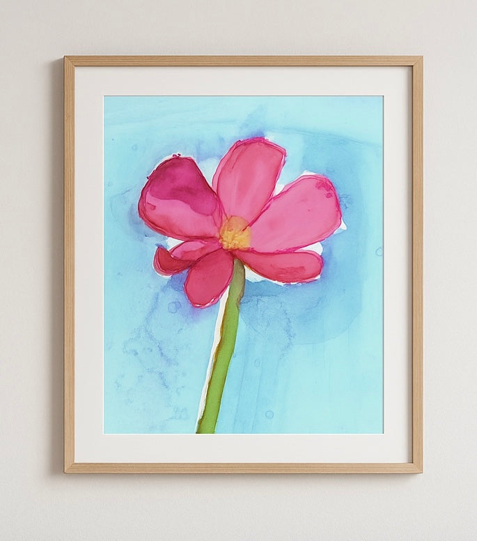 Pink Alcohol Ink Flower Art Print – Modern Floral Wall Decor – Abstract Botanical Artwork – Whimsical Ink Painting