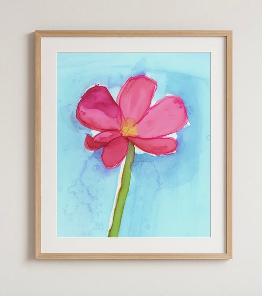 Pink Alcohol Ink Flower Art Print – Modern Floral Wall Decor – Abstract Botanical Artwork – Whimsical Ink Painting
