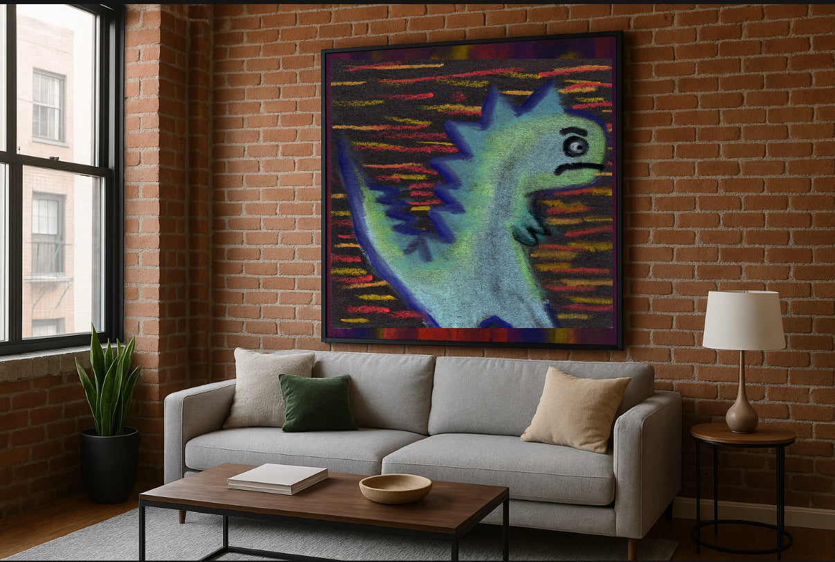 Basquiat Inspired Dinosaur Art Print | Abstract Neo-Expressionist Painting | Colorful Street Art Style | Modern Wall Decor
