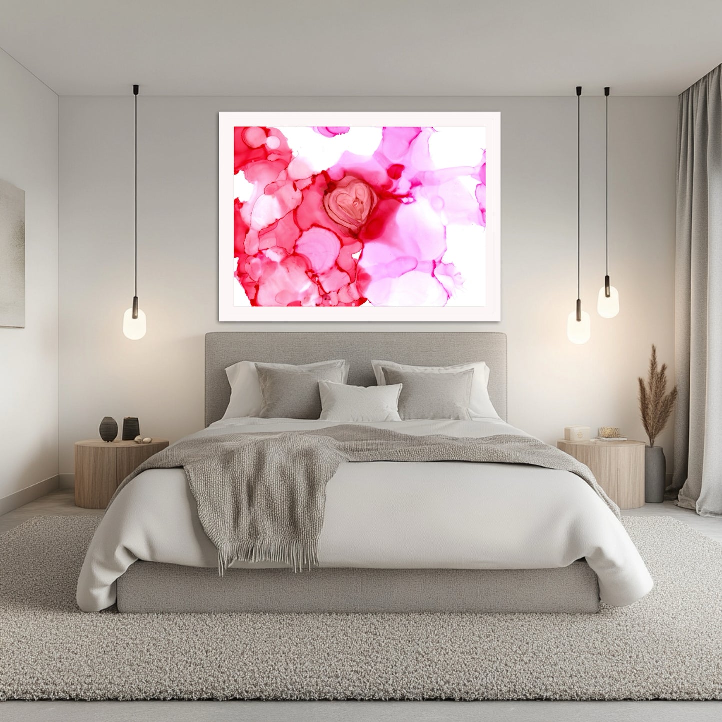 Romantic Alcohol Ink Heart Art Print – Abstract Pink & Red Fluid Painting, Modern Love Wall Decor