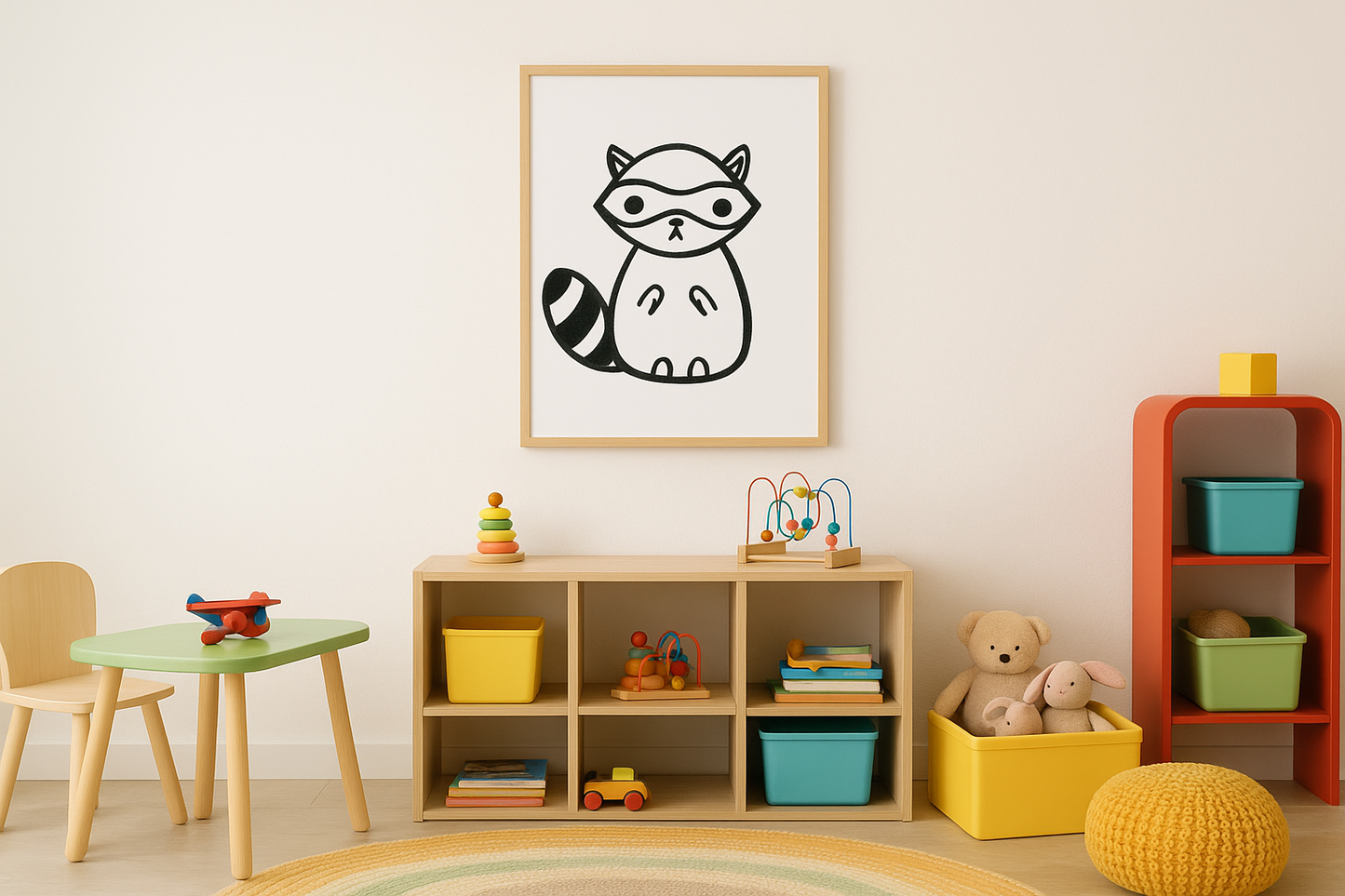 Cute Raccoon Drawing Print | Minimalist Animal Wall Art | Black and White Nursery Decor | Woodland Creature Illustration