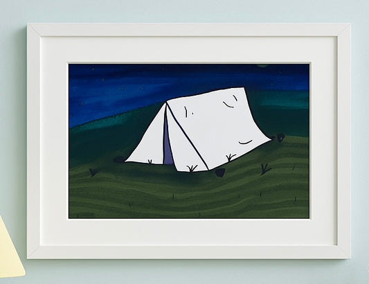 Whimsical Tent Under the Stars – Cozy Camping Night Art Print
