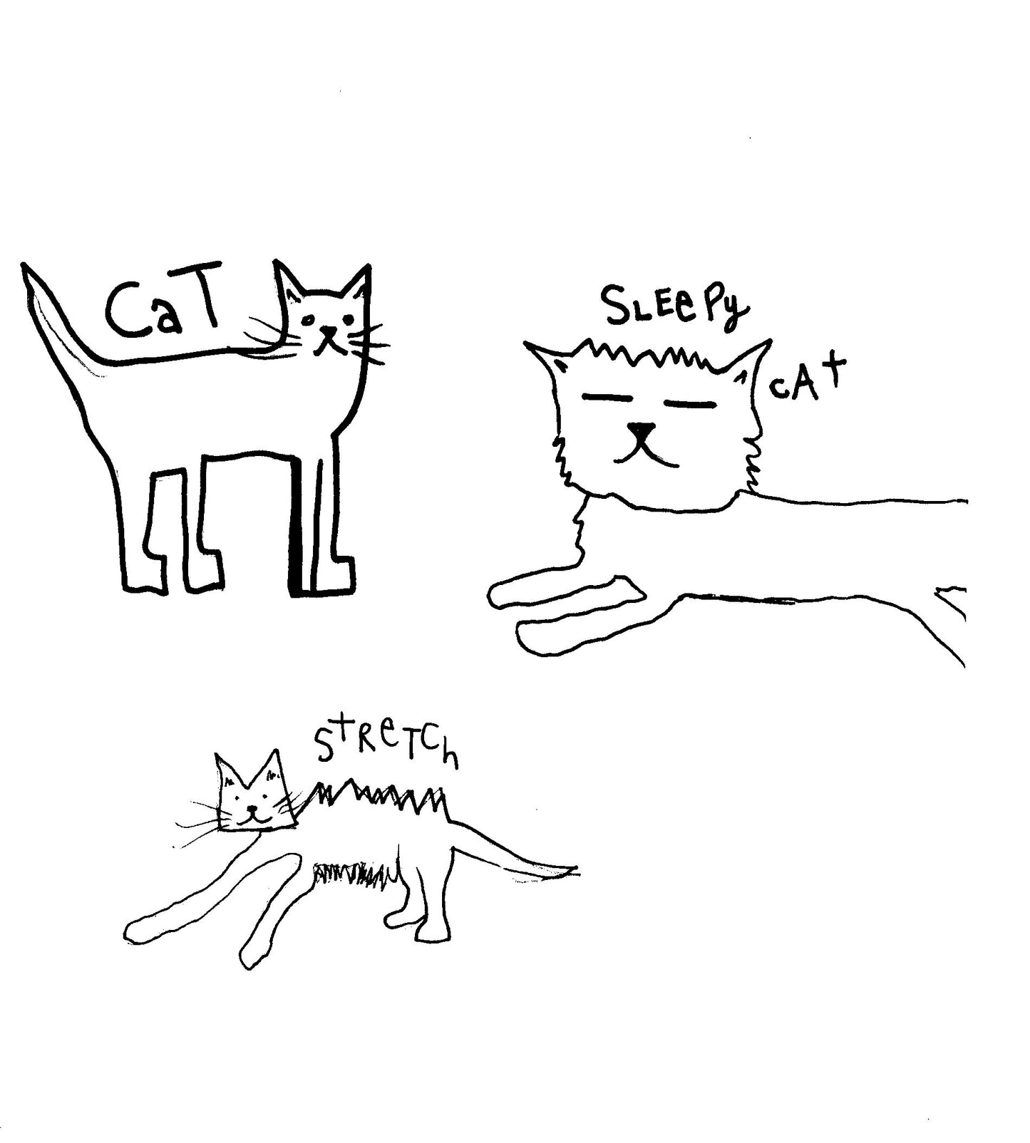 Quirky Cat Art Print – Funny Minimalist Cat Drawing, Stretchy Sleepy Cats Wall Decor, Whimsical Line Art Illustration