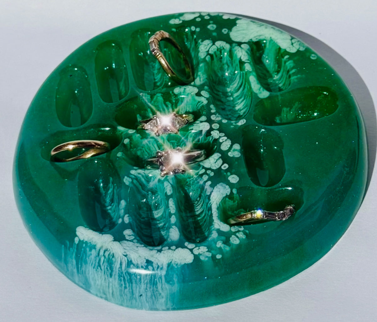 Custom Resin Ring Holder | Tulane Colors Green & White Jewelry Dish | Personalized School Spirit Gift | Handmade Resin Decor