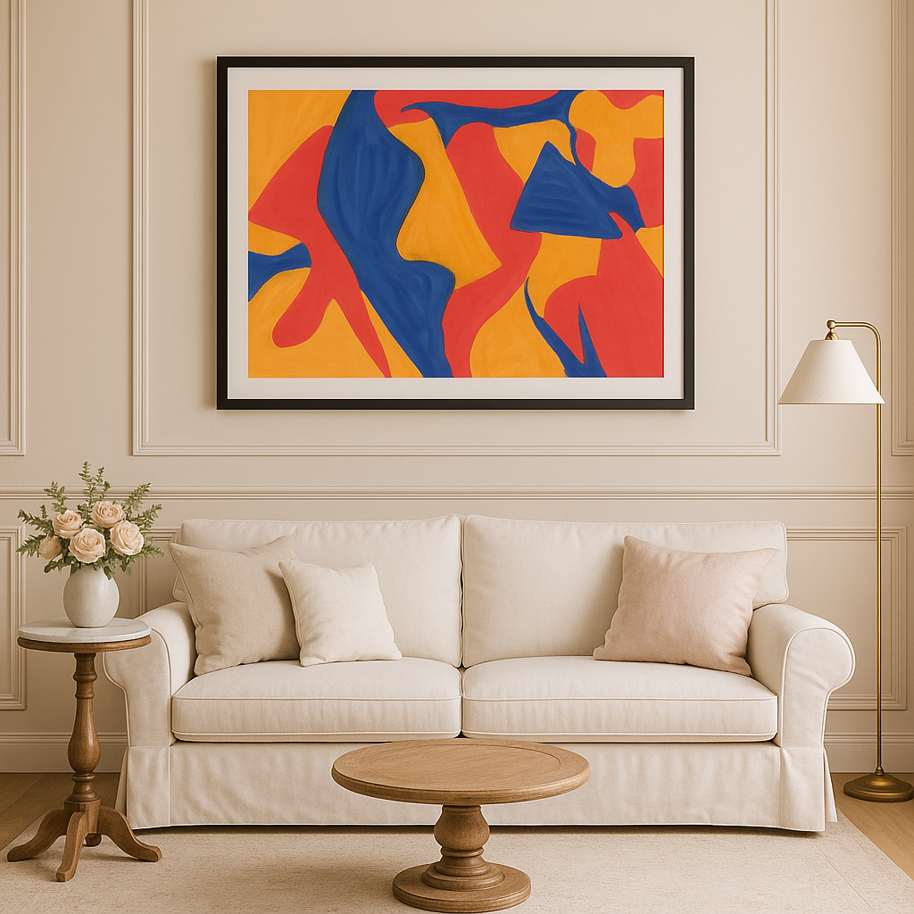 Bold Abstract Acrylic Painting - Colorful Geometric Wall Art - Red Blue Yellow Modern Art - Mid Century Inspired Decor