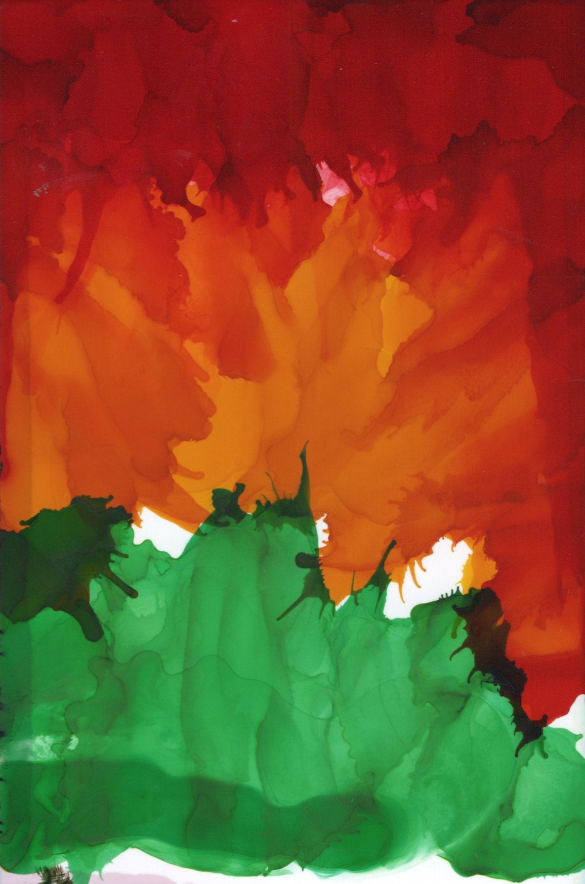 Bold Abstract Alcohol Ink Art | Red Orange Green Wall Decor | Modern Fluid Painting | Vibrant Nature Inspired Artwork