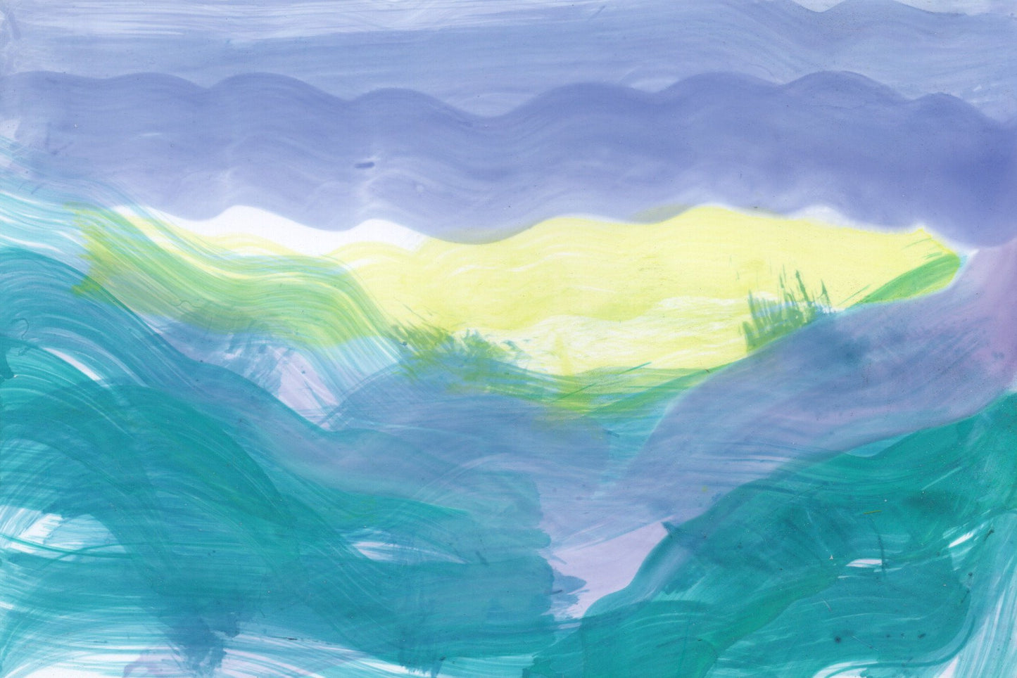 Purple, Turquoise Mountains, Yellow Sky Abstract