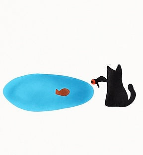 Minimalist Cat and Fish Art Print – Cute Black Cat Illustration – Whimsical Animal Wall Art – Funny Cat Lover Gift – Kids Room Decor