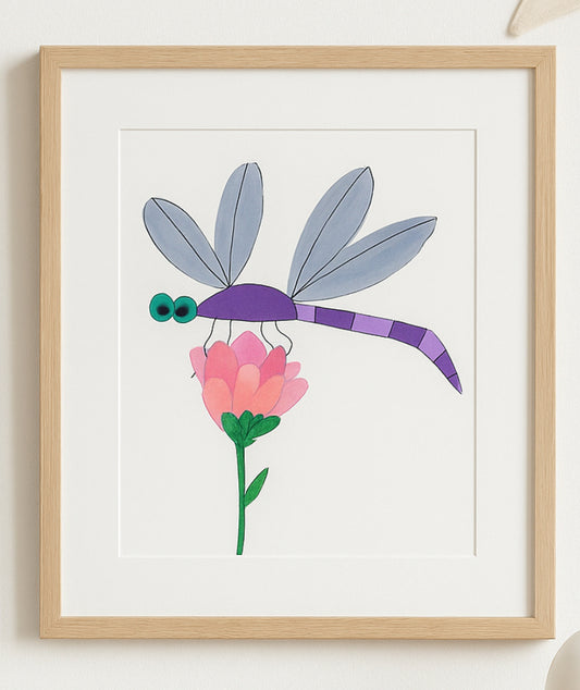 Purple Dragonfly Illustration | Whimsical Insect Art Print | Botanical Nursery Wall Decor