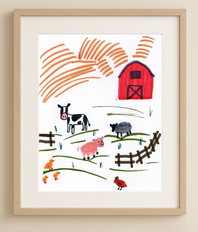 Pig Wall Art Print – Pink Farm Animal Illustration – Cute Whimsical Nursery or Farmhouse Decor