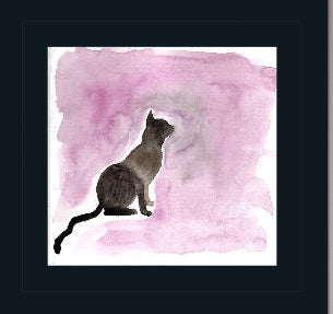 Watercolor Cat Silhouette Art Print – Minimalist Black Cat on Soft Pink