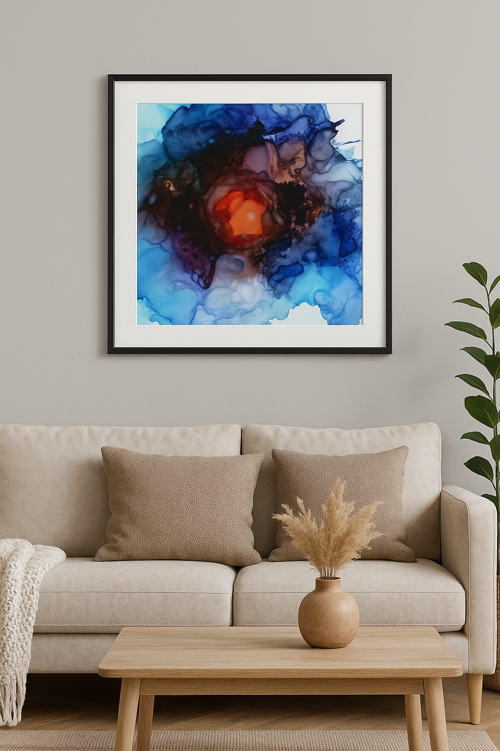 Alcohol Ink Art Print | Midnight Blue Abstract Wall Art | Modern Ink Painting | Celestial-Inspired Galaxy Print | Deep Blue Decor