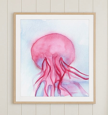 Pink Jellyfish Watercolor Art Print – Coastal Wall Decor, Ocean Nursery Art, Marine Sea Life Painting