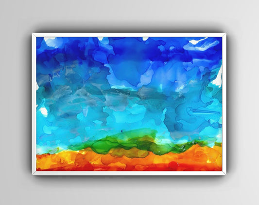 Vibrant Abstract Landscape Print – Alcohol Ink Wall Art