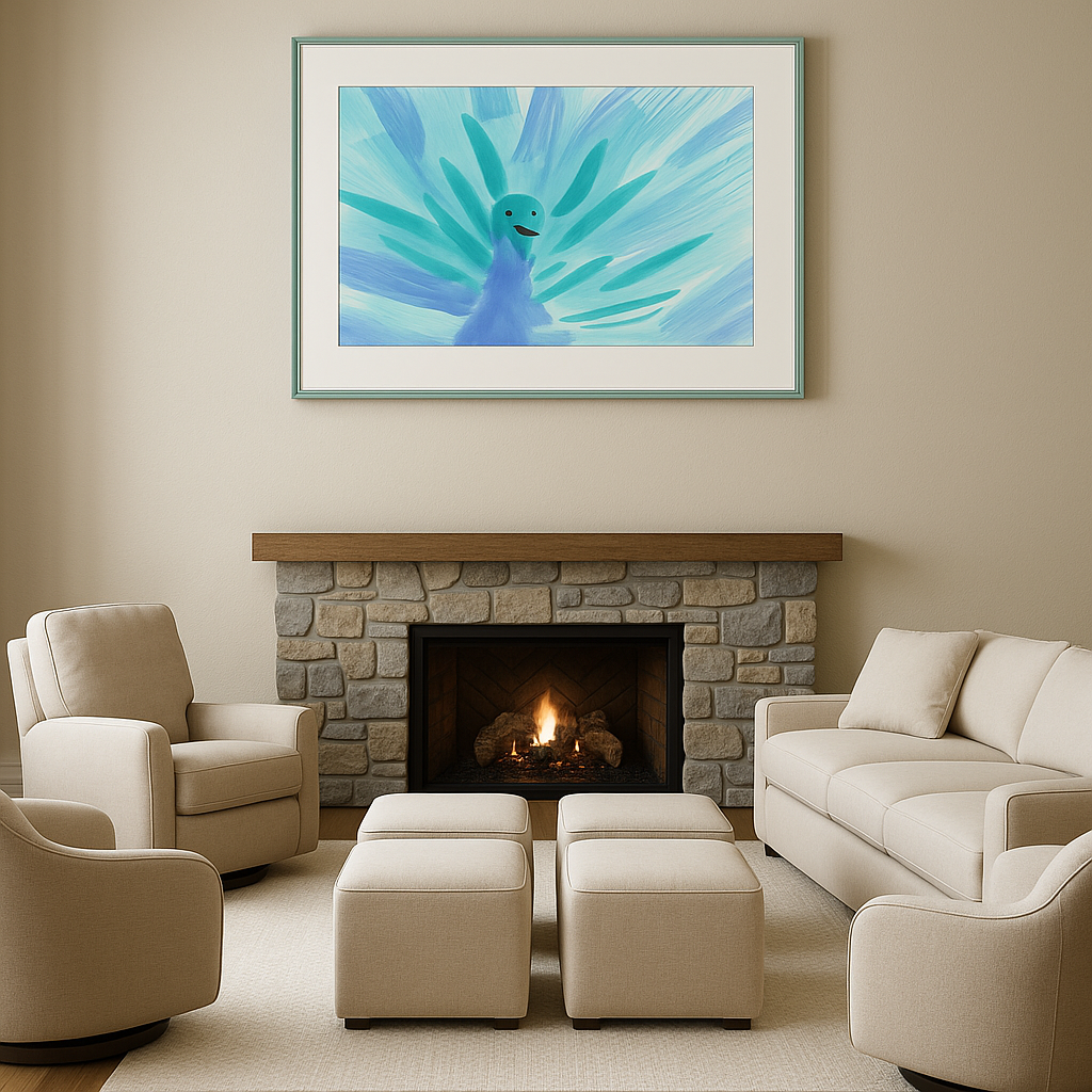 Vibrant Peacock Abstract Ink Art Print – Turquoise & Violet Wall Decor