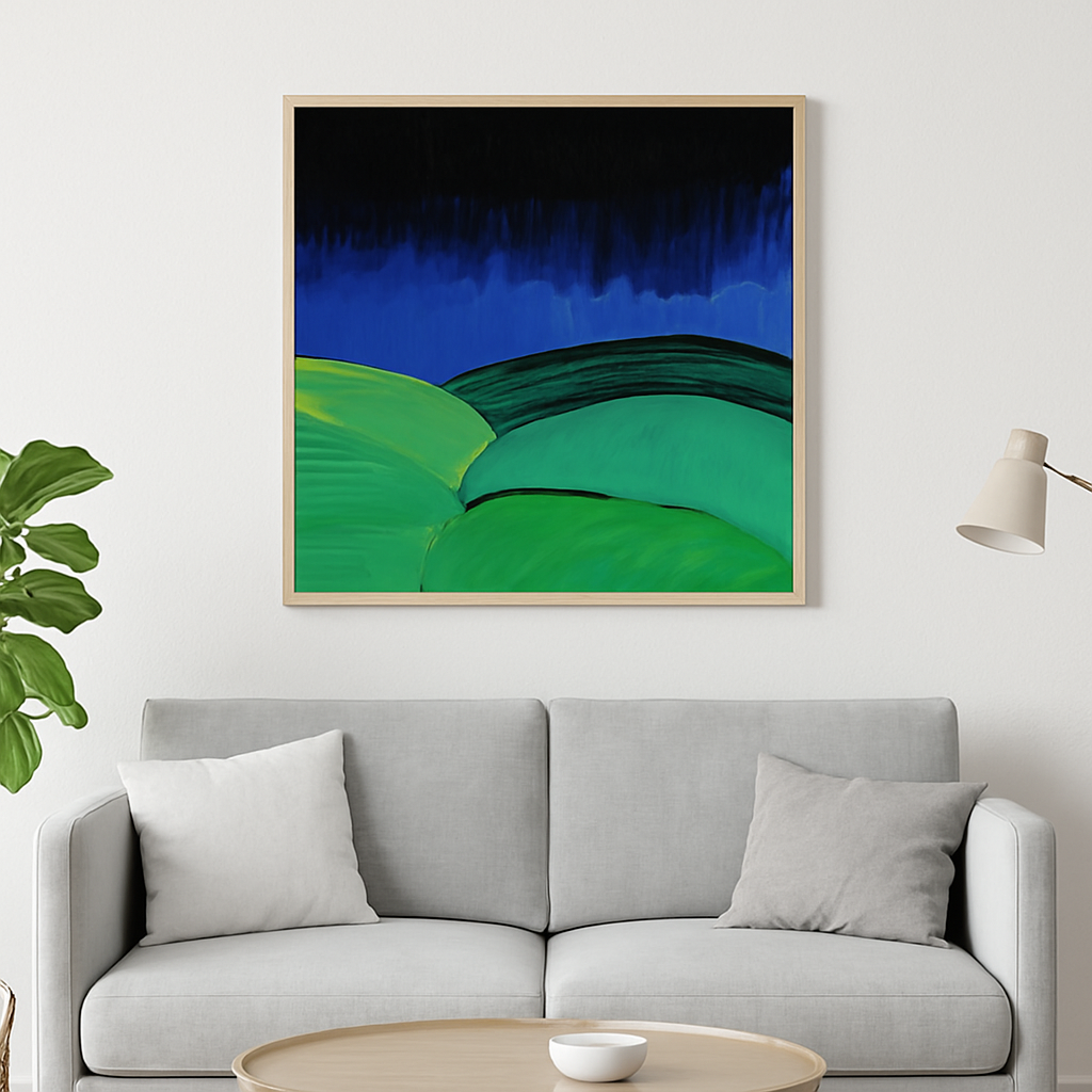 Abstract Landscape Wall Art – Green Hills Under Night Sky – Modern Nature-Inspired Print