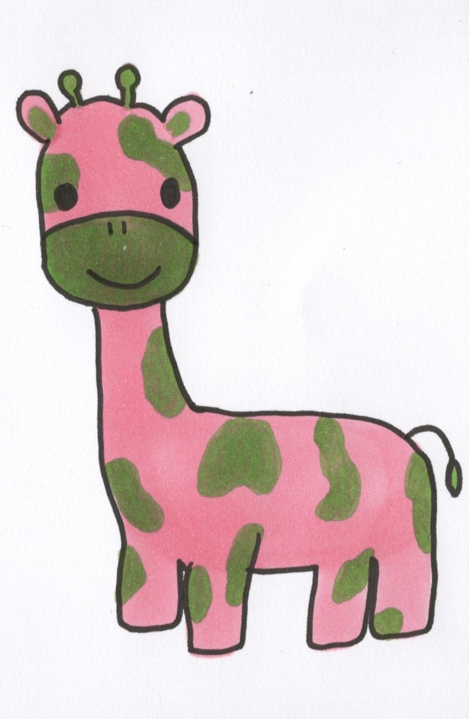 Cute Pink and Green Giraffe Wall Art Print | Kawaii Animal Nursery Decor | Kids Room Jungle Safari Illustration | Whimsical Cartoon Artwork