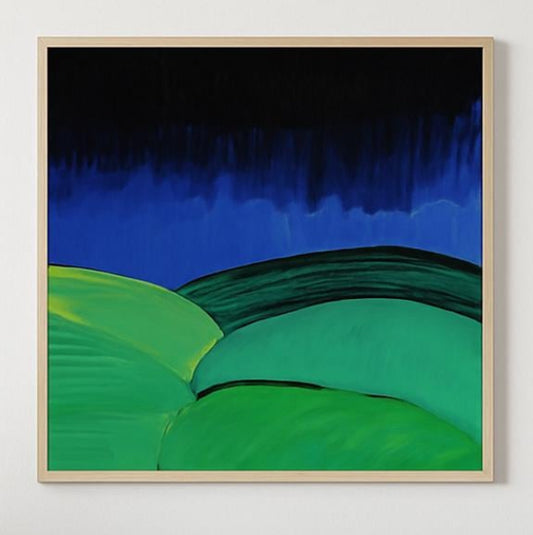 Abstract Landscape Wall Art – Green Hills Under Night Sky – Modern Nature-Inspired Print