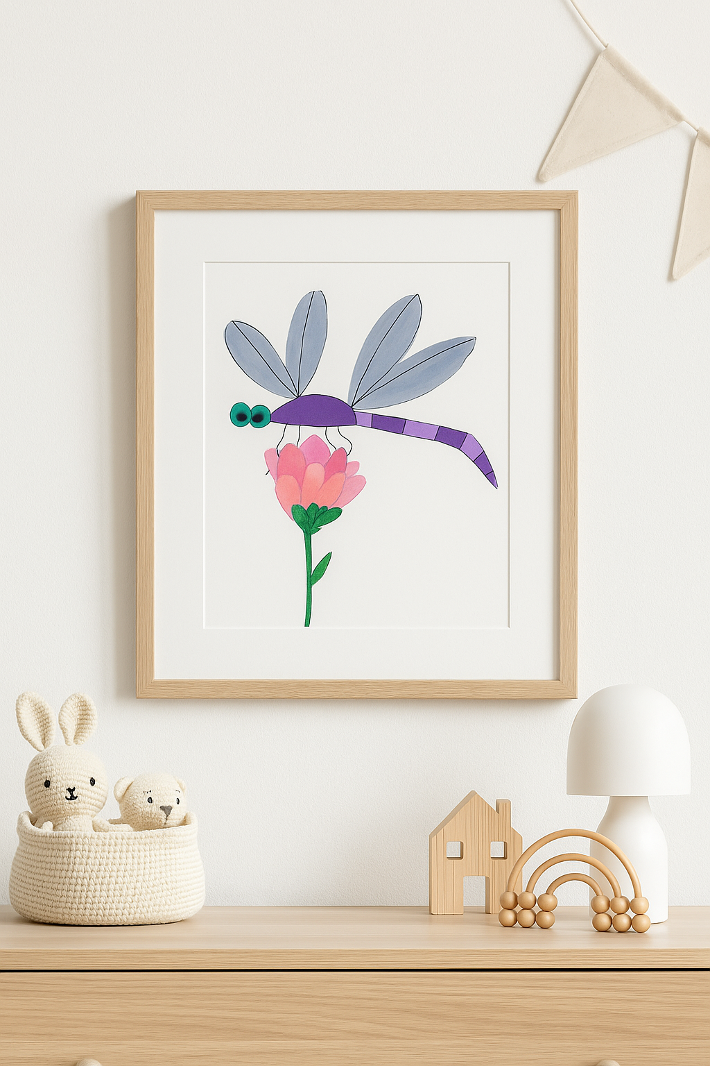 Purple Dragonfly Illustration | Whimsical Insect Art Print | Botanical Nursery Wall Decor