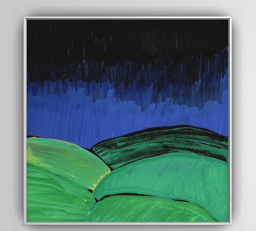 Abstract Landscape Wall Art – Green Hills Under Night Sky – Modern Nature-Inspired Print