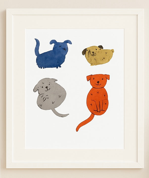 Whimsical Hand-Drawn Dog Art Print – Colorful Watercolor Pup Illustration for Dog Lovers