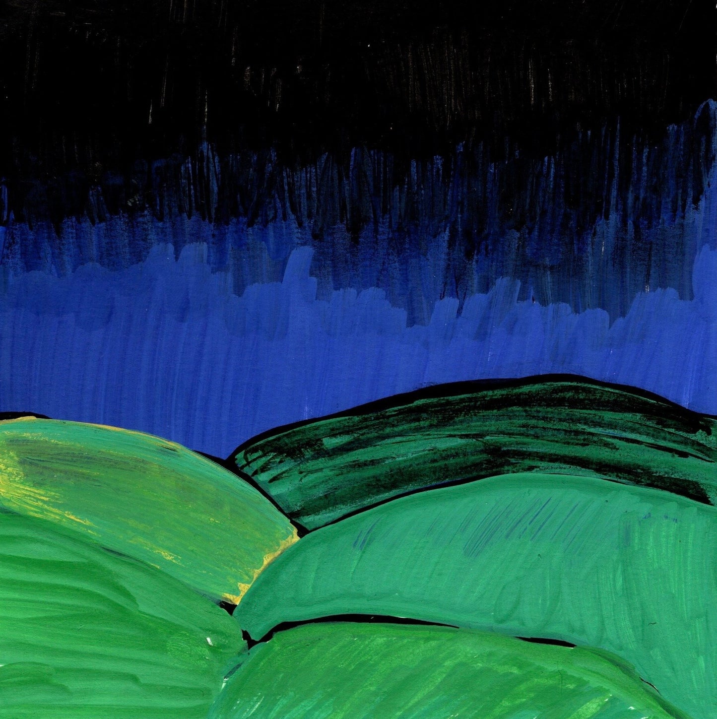 Abstract Landscape Wall Art – Green Hills Under Night Sky – Modern Nature-Inspired Print