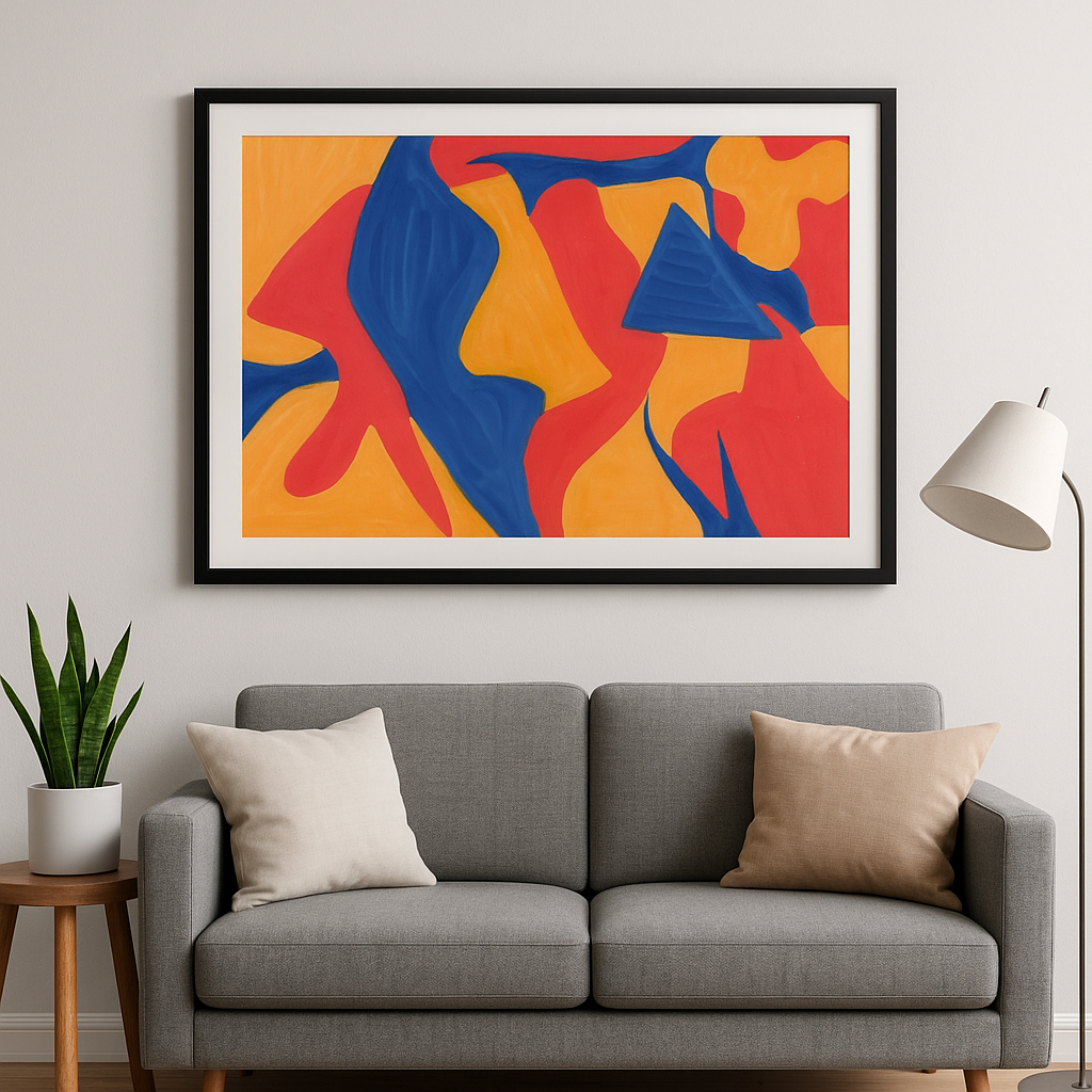 Bold Abstract Acrylic Painting - Colorful Geometric Wall Art - Red Blue Yellow Modern Art - Mid Century Inspired Decor
