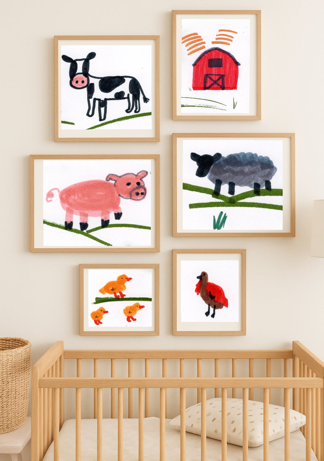 Pig Wall Art Print – Pink Farm Animal Illustration – Cute Whimsical Nursery or Farmhouse Decor